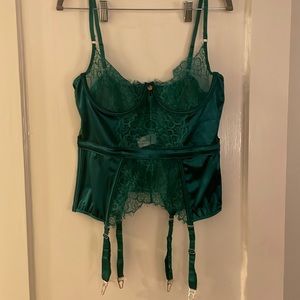NWT Green Satin Bustier Set
